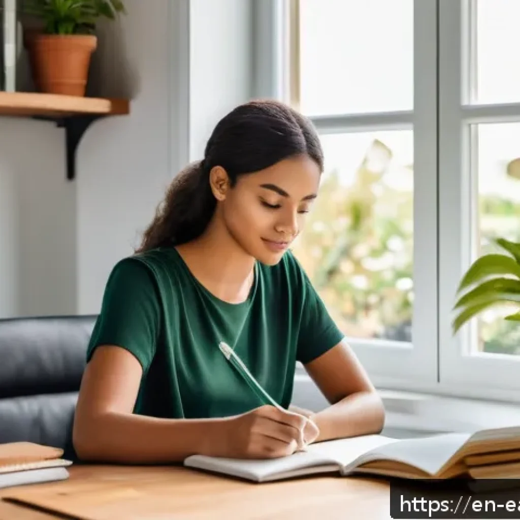 자기 교정 학습 프로세스에서의 지속적인 피드백의 중요성 - A serene home office scene featuring a young professional thoughtfully journaling at a wooden desk b...